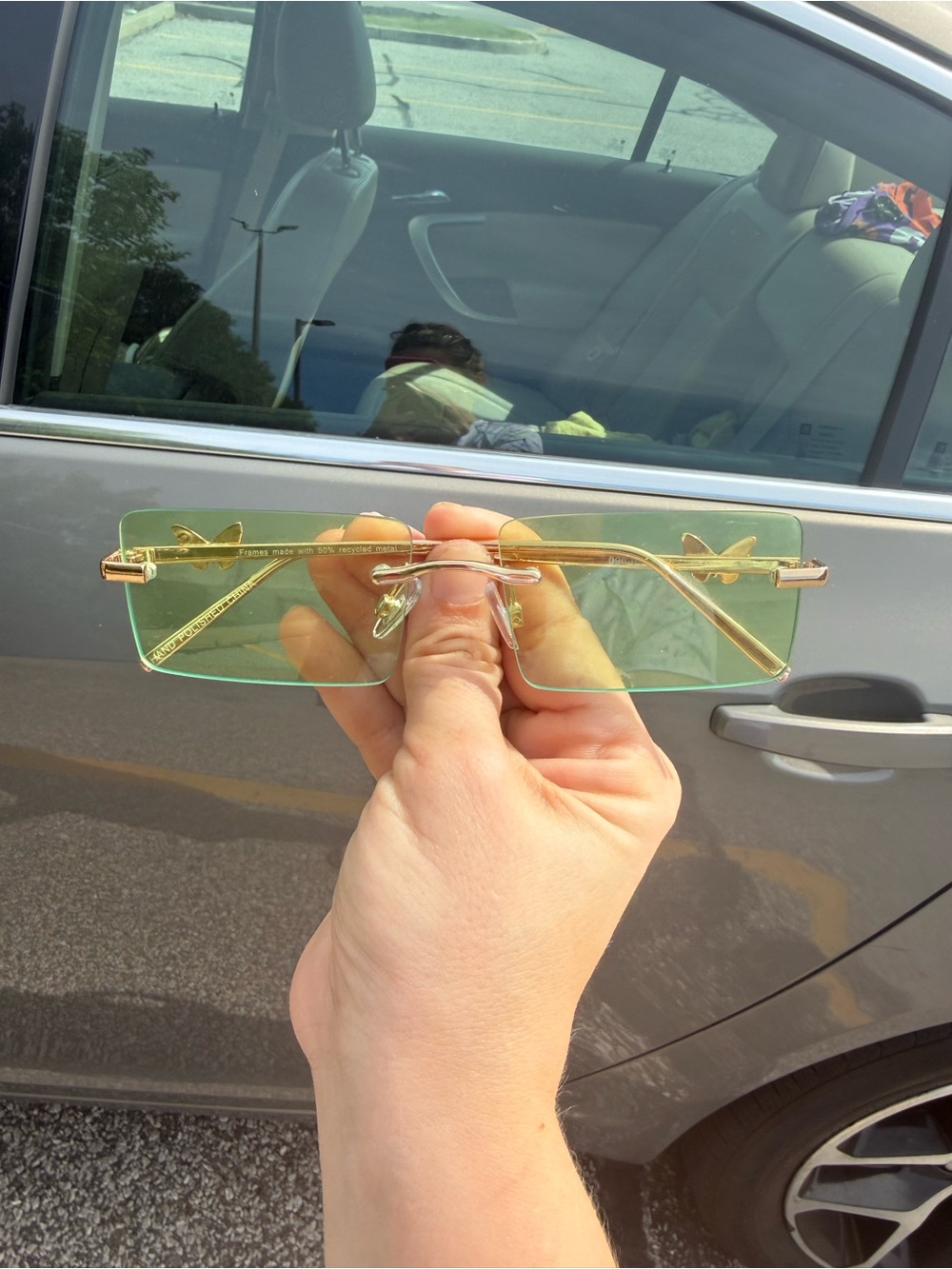 Gold-Frame Green Lens Rimless Sunglasses - Women